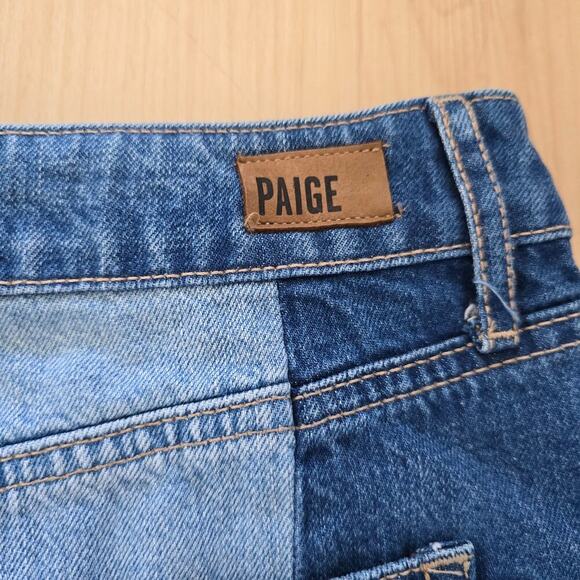 Paige Patchwork Frayed Denim Jean Mini Skirt 26 Boho Y2K - Picture 5 of 7